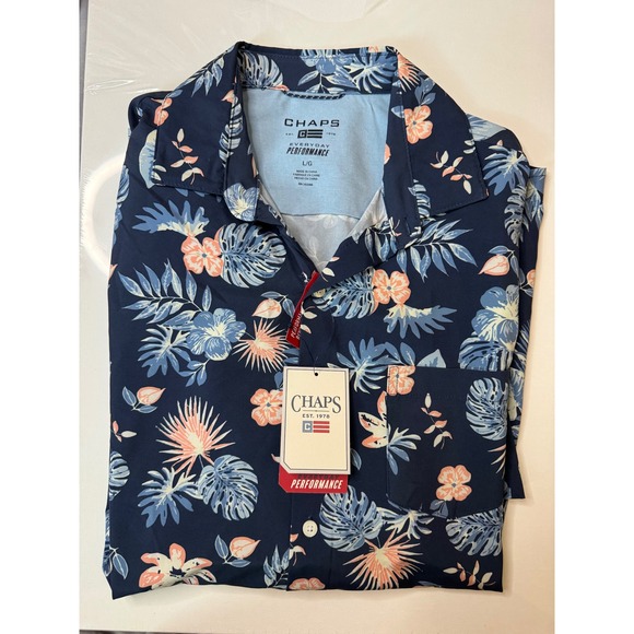 Chaps Other - Chaps Everyday Performance Mens Floral Tropical Shirt Navy Blue Large CM15SW251W